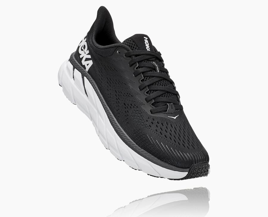 Hoka One One Running Shoes Womens Black/White - Clifton 7 - 82569PJAW